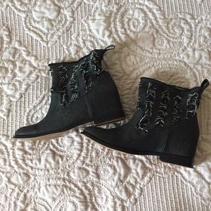 Distressed Denim Booties with Hidden Heel